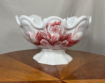 Vintage italienische Keramikschale mit Fuß - Handbemaltes Herzstück, Made in Italy Decor