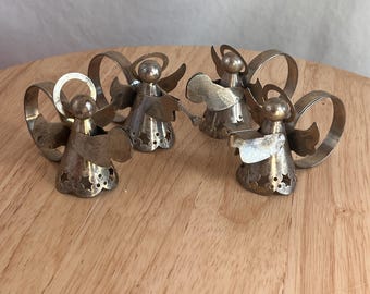 Vintage Brass Angel Napkin Ring Holders • Set of 4 Figural Cherub Dining Decor • Mid-Century Hollywood Regency Holiday Tableware