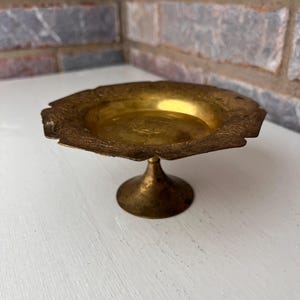 Vintage Brass Etched Pedestal Trinket Dish
