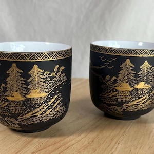 Vintage Kutani China Tea Cups: Hand Painted Mt. Fuji, Japan