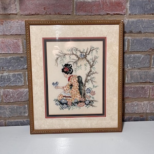 Framed Japanese Geisha Cross Stitch Art | Vintage Needlework