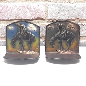 Vintage Cast Iron &quot;End of the Trail&quot; Pair of Bookends - Day and Night