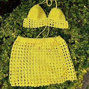 Ensemble de bikini tricoté à la main, Ensemble de bikini au crochet, Vêtements de plage, Ensemble de bikini triangle, Ensemble de bikini bohème