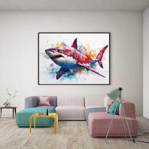 Colorful Shark Digital Art Print | Modern Pop Art Style | Animal Wall Decor |  Ocean Creature Printable |  Instant Download |  Home Decor