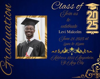 Blue and Gold Graduation Invitation Card