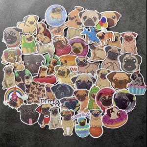 50 Pcs Pug Sticker Pack Cute Cartoon Dog Stickers for Journaling, Scrapbooking, Laptop & Water Bottle Decoration