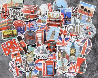 London Sticker Pack: Retro UK Reisesticker für Journaling 50stk