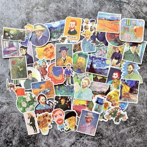 50 Van Gogh Stickers Pack – Aesthetic Art Stickers for Journaling, Scrapbooking, Laptop, Water Bottle, Planner – Famous Artist Collection