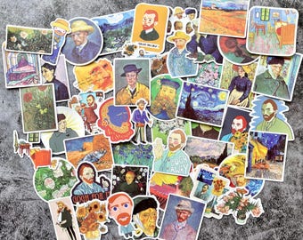 50 Van Gogh Stickers Pack – Aesthetic Art Stickers for Journaling, Scrapbooking, Laptop, Water Bottle, Planner – Famous Artist Collection