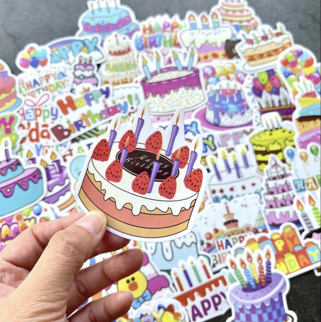 50pcs Birthday Cake Stickers Cute Party Sticker Pack, Kawaii Cake ...