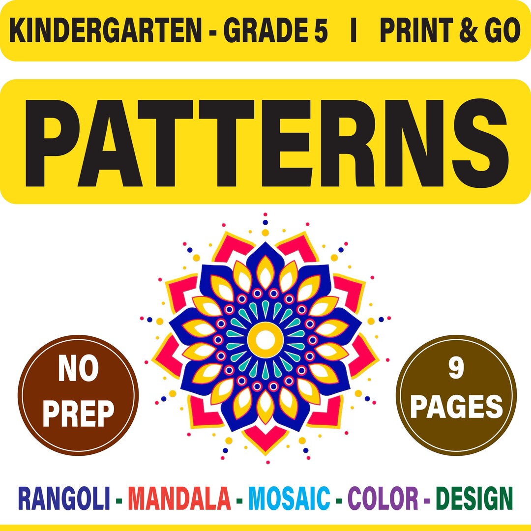 Number Rangoli Patterns Worksheet Pattern Worksheets Bundle for Kids, Rangoli Mandala Mosaic Color ...