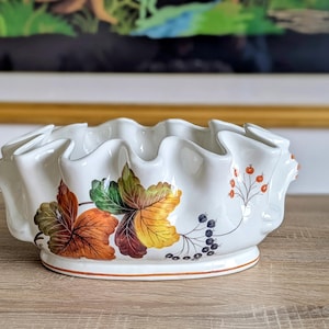 Italian Ceramic Bowl by Ceramica Artistica Euganea | Hand-Painted Ruffled Edge Leaf Dish | Este Italy Vintage Centerpiece 32x21x12 cm