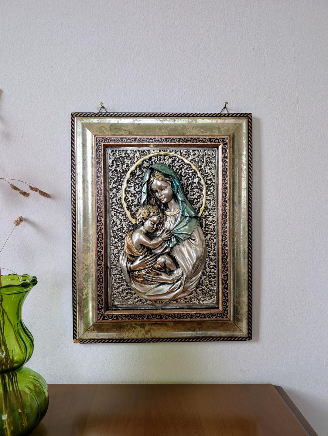 925 Sterling Silver Madonna & Child Wall Plaque: Italian Religious Icon ...