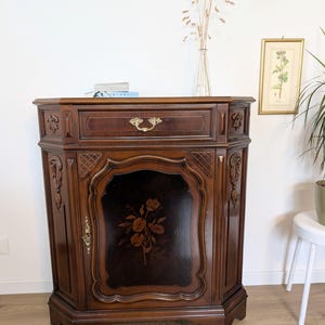 Vintage Italian Cabinet with Floral Marquetry – Mid-Century Wood Sideboard with Drawer & Storage (1960s)