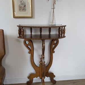 Vintage Italian Pedestal Table – Ornate Carved Wood Plant Stand – Victorian Style Side Table with Double Shelves