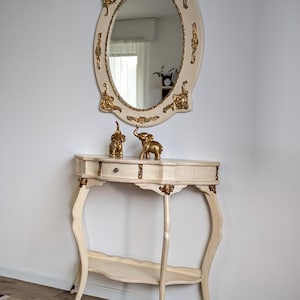 Venetian Style Console Table + Mirror Set • Italian Vintage Entryway • Cream & Gold Baroque Wall Mirror + Table • Rare Find • Ornate Mirror