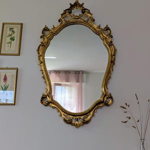 Ornate Gold Gilded Baroque Mirror | Vintage Rococo Wall Mirror | Italian Antique Style Oval Mirror | Entryway or Vanity Decor