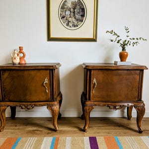 Vintage Italian Chippendale Nightstands – Antique Bedside Tables – 1950s Restored Pair – Artisan Woodwork – Wood Bedside Tables - Set of Two