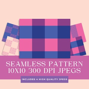4 Purple and Pink Gingham Style Seamless Pattern 300 DPI Commercial rights