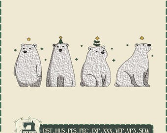 Christmas Polar Bear Embroidery Design Set | Cute Winter Bear Machine Embroidery | Holiday Animal Pattern DST PES JEF VP3 Exp Hus Xxx Sew