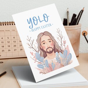 Frohe Ostern Grußkarte, YOLO Osterkarte, Frühlingsfeiertagskarte, Religiöse Grußkarte, Einzigartige Osterkarte 5x7, niedliche Jesus Karte
