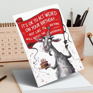 Cartões de aniversário engraçados com cabras, cartões postais de aniversário estranhos e peculiares, cartões de aniversário com design de cabras estranhas, cartão de aniversário exclusivo com cabras