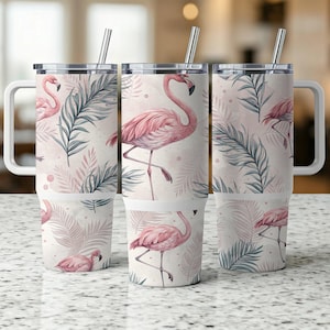 Flamingo Tumbler Wrap 40 Unzen Sublimation, tropisches Flamingo-Design, rosa Flamingo-Becherhülle, Sommer-Trinkgeschirrzubehör