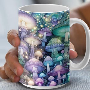 Mushroom Mugs, Fungi Art Mugs, Whimsical Decor Mugs, Magical Forest Mugs, Colorful Mushroom Gift, Unique Fantasy Mugs