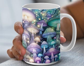 Mugs champignons, Mugs art champignons, Mugs déco fantaisistes, Mugs forêt magique, Cadeau champignon coloré, Mugs fantaisie uniques