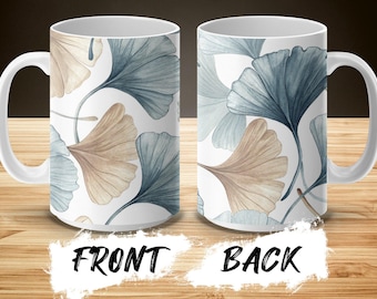 Ginkgo Leaves Mugs, Floral Mugs, Botanical Mugs, Coffee Mugs, Tea Mugs, Gift Mugs, Housewarming Gift, Kitchen Decor, Nature Inspired Mugs