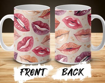 Canecas com lábios em aquarela, canecas de café com lábios coloridos, canecas artísticas com lábios, canecas com estampa de lábios, canecas da moda, canecas da moda, canecas para presente para ela