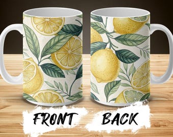 Zitronenbecher, Aquarell-Zitronenmuster, Zitrusbecher, Sommerbecher, Küchendekor, Obstbecher, Zitronen-Liebhaber-Geschenk, Teekaffeetasse