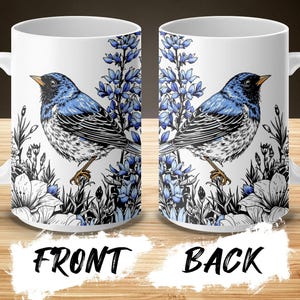Bluebird Mugs, Floral Bird Mug, Bird Lover Gift, Cute Bird Mug, Unique Coffee Mug, Tea Cup, Gifts for Her, Gifts for Him, Nature Mug