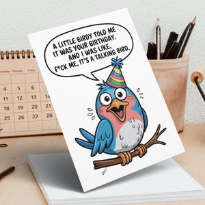 Cartão de aniversário engraçado com pássaro, cartão de aniversário ofensivo, cartões de aniversário grosseiros, cartões postais de pássaros falantes, cartão de presente de aniversário exclusivo
