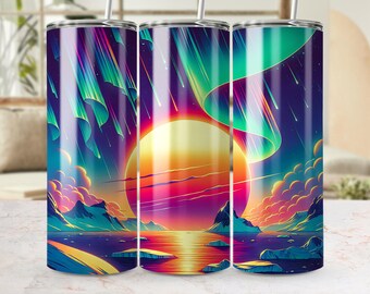 Aurora Borealis 20 oz skinny bekerverpakking, sublimatieontwerp, kleurrijke beker, noorderlichtbeker, bekerontwerp, cadeau voor haar