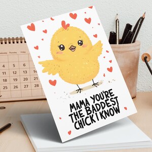 Biglietto di auguri per la festa della mamma con pulcino carino, biglietto di auguri divertente per la festa della mamma, adorabile biglietto di auguri per la mamma con pollo, dolce biglietto di auguri per la festa della mamma