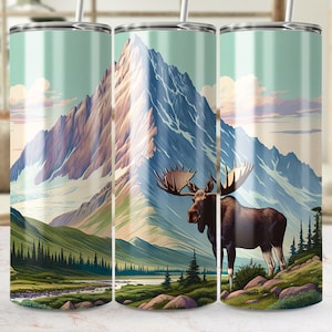 Moose Mountain 20 oz Skinny Tumbler Wrap Sublimation Design, Wildlife Tumbler Wrap, Nature Tumbler Design, Outdoors Tumbler Wrap Download