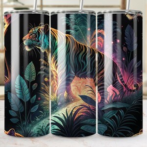 Colorful Tiger Jungle 20oz Skinny Tumbler Wrap, Sublimation Tumbler Design, Wildlife Art Tumbler, Vibrant Animal Print Tumbler