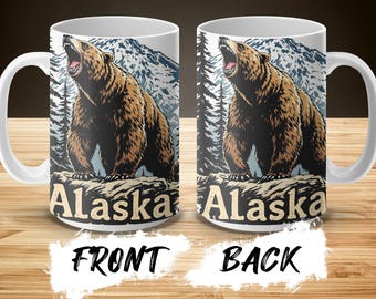 Tazas de osos de Alaska, tazas de vida silvestre, tazas de osos grizzly, tazas de paisajes, tazas de aventuras al aire libre, regalo para amantes de la naturaleza