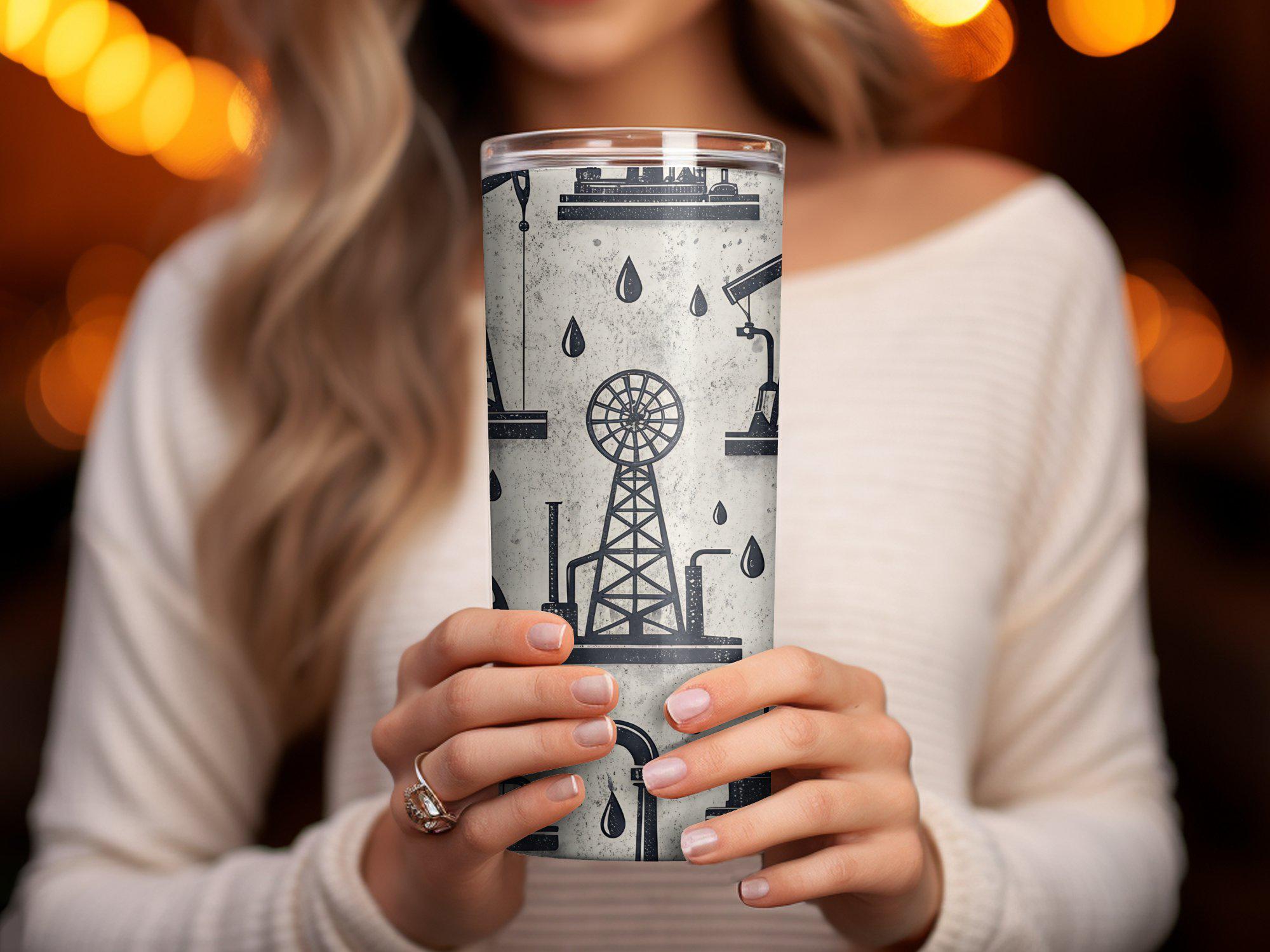 Oil Rig Wrapping Paper Oil Rig Pattern Tumbler Wrap, 20oz Skinny Tumbler Sublimation ...