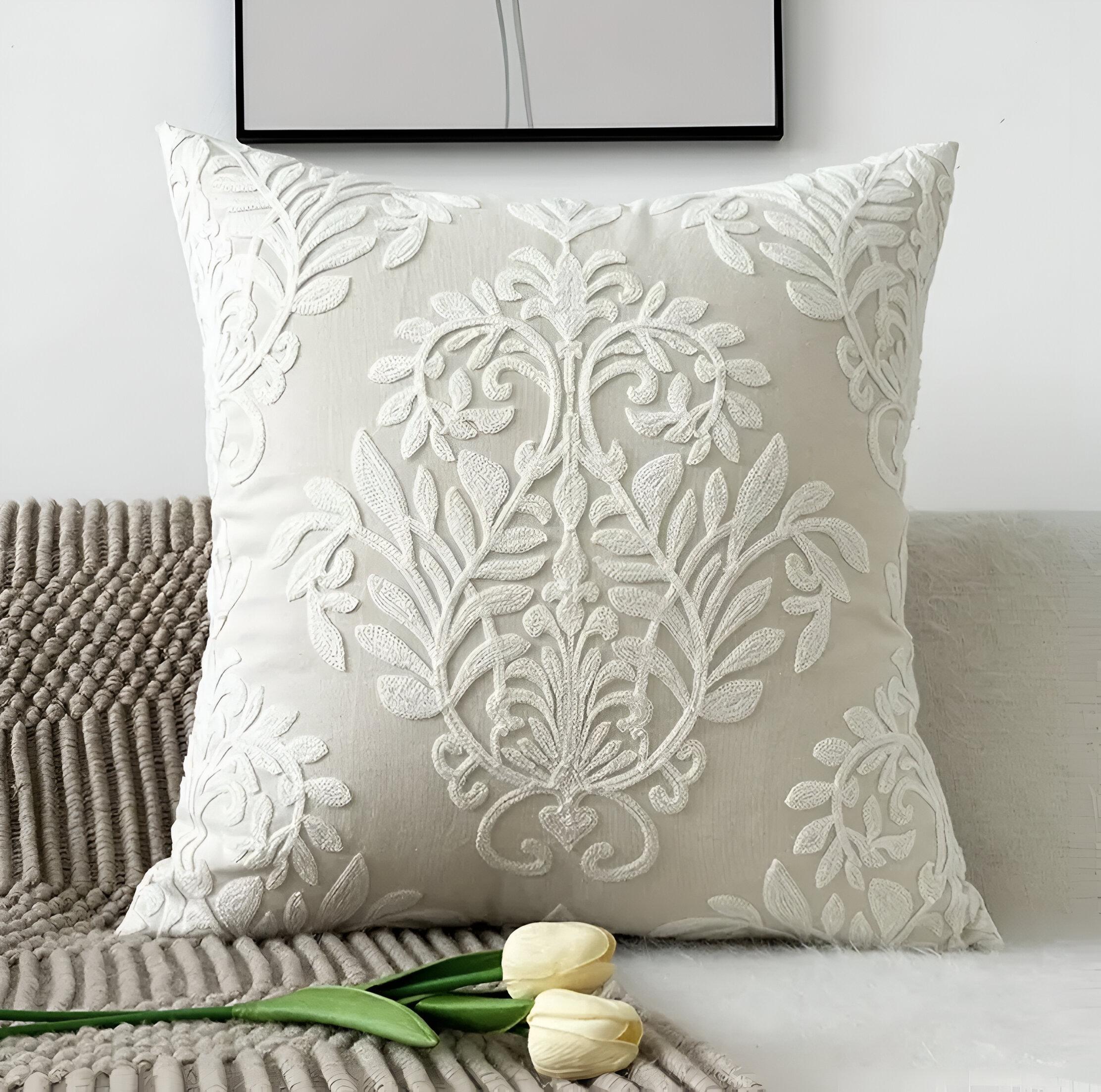 Elegant Ivory Damask Embroidered Pillow Cover-Damask Trellis Embroidered Pillow, Black Linen Throw Pillow Cover, Elegance Pillow, decorative
