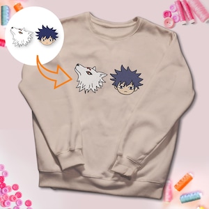 Anime Megumi Kon Embroidered Sweatshirt Fushiguro Megumi JJK Anime Manga Gift