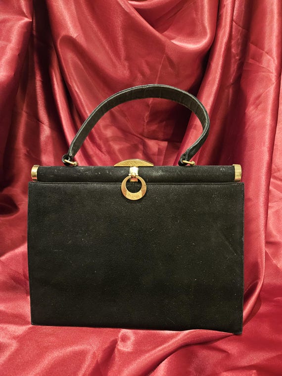 Vintage 1960s Waldman Black Suede Handbag