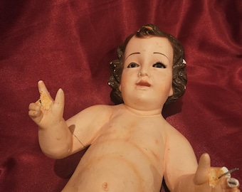 Vintage Plaster Baby Jesus Statue: 16" Nativity Figure