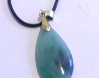 green jade tear-drop pendant/leather cord