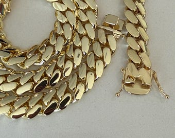 Catena e bracciale a maglie cubane da 15 mm - gioielli unisex - maglie cubane in stile Miami - placcato oro 14k - materiali di alta qualità - catena resistente