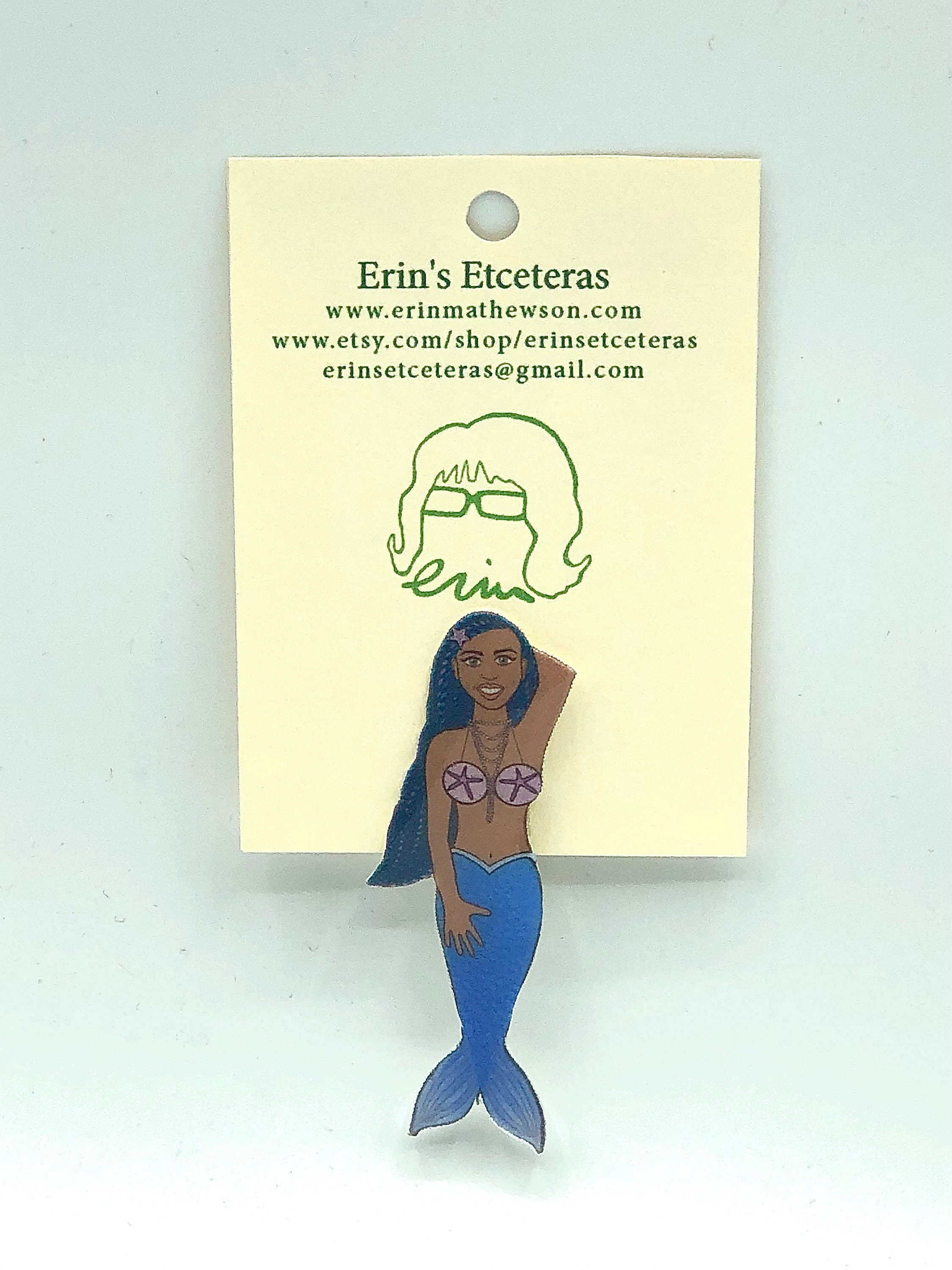 Beautiful Black Mermaid Pin with Purple and Blue