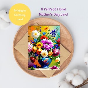 Tarjeta imprimible para el Día de la Madre, Feliz Día de la Madre, Tarjeta de felicitación especial con flores, Tarjeta con flores en macetas, Descarga instantánea, Tarjeta de felicitación de 5 x 7