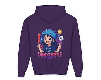Dino Turtle Character Hoodie | Kids Graphic Pullover, Cute Dino Girl Design