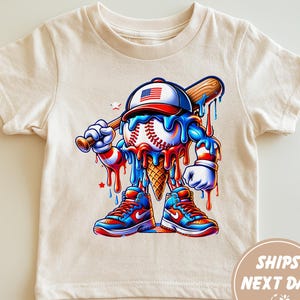 Melting Baseball Charakter Kleinkind T-Shirt, Jungen Baseball Drip Shirt, Baseball Shirt für Kinder, Baseball Shirt, Baseball T-Shirt, Eis Shirt